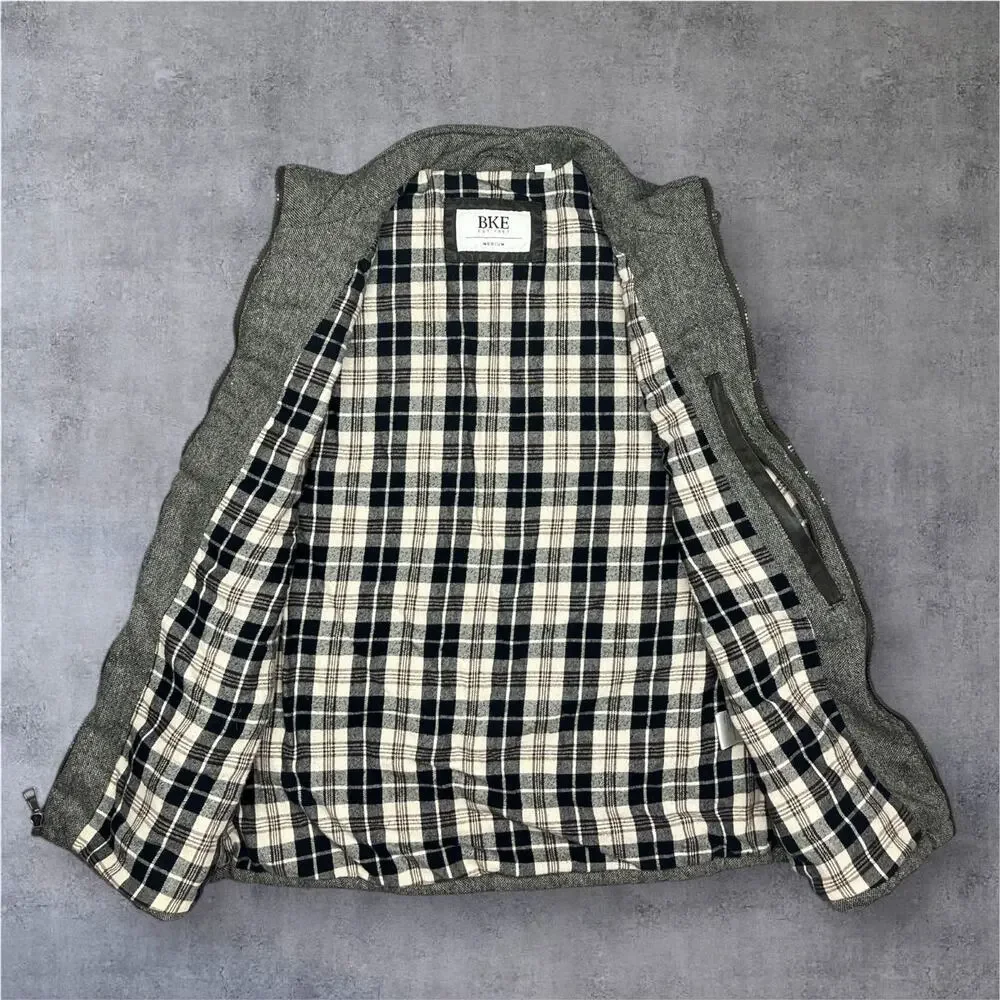 BKE Quilted Vest Medium Green/Brown Plaid Lining